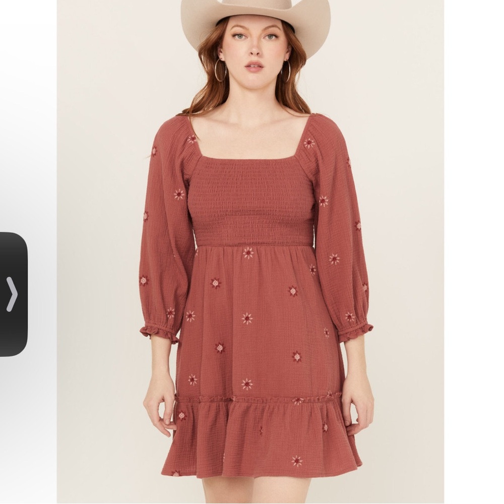 Jolt Women's Rouched Front Embroidered Dress